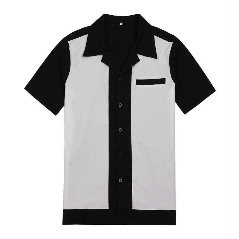 

Casual Men Dress Shirts Short Sleeve Camiseta Retro Hombre Bowling Button-Down Shirt Patchwork Men' Shirts Regular Fit 210527, White