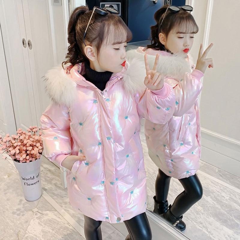 

Down Coat Children Down-cotton Padded Winter Jacket Fake Fur Hooded Cardigan Long Boutique Embroidered Princess Warm Parkas 110-160, Blue;gray