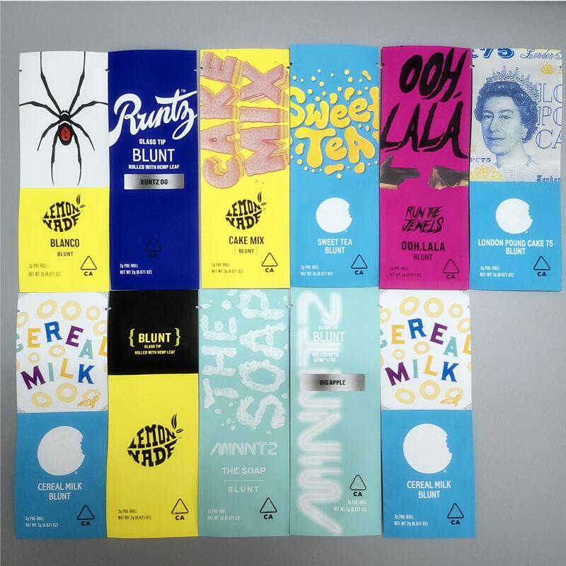 

2g Pre Roll Mylar Bag London Pound Cake75 California SF Blanco OOH LALA Cake Mix White Runtz Lemonade package packing