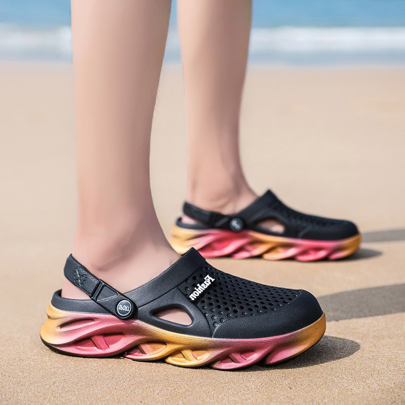 

Classic Mens Women Trainer Sport Size 44 Cross-border Summer Slippers Thick-soled Beach Shoes Couple Hole Shoe Outdoors Baotou Sandals Code:25LL-7790, 52659
