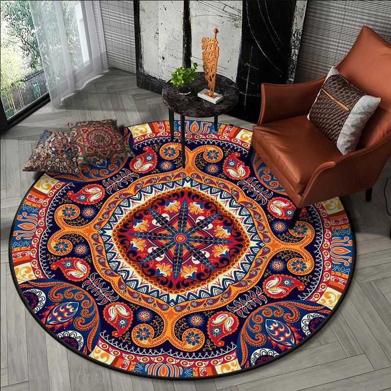 

Carpets Retro Persian Bohemia Rug Living Room Bedroom Carpet Hanging Basket Chair Sofa Furniture Decoration Round Floor Mat, Yellow