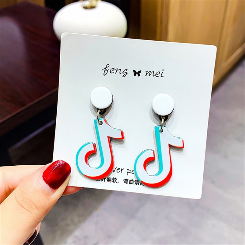 

fashion resin note pendant earrings dangle personality star round earring girl women party jewelry, Silver