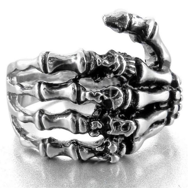 Cluster Rings Retro Gothic Silver Color Skeleton Index Finger Ring Punk Cool Men&#039;s Nightclub Jewelry Accessories-image-708078338