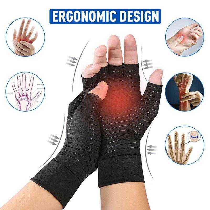 

1 Pair Compression Copper Arthritis Gloves Hand Wrist Brace Finger Pain Relief Support Copper Fiber Anti-slip Therapy Gloves, Grey