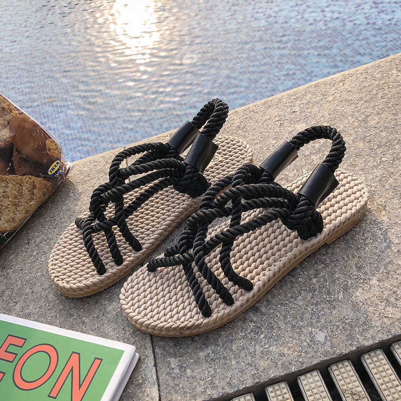 

2021 Summer New Style Linen Woven Fashion Retro Ladies Sandals With High Quality And Comfortable Design Y0721, Black