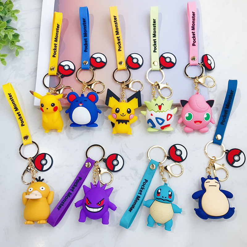 

Picachu Silicone Stereo Car Key Chain Cartoon Pendant Cute Small Gift Commodity, Silver