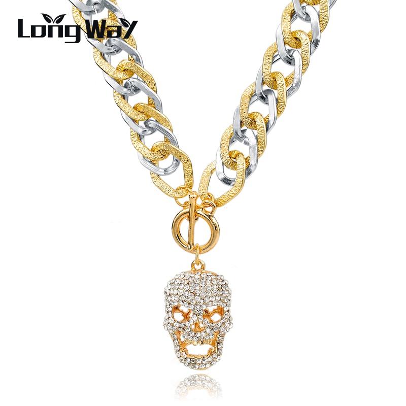 

Pendant Necklaces LongWay Statement For Women Vintage Long Gold Color Chains Skull Crystal Necklace Designs Jewlery SNE150784