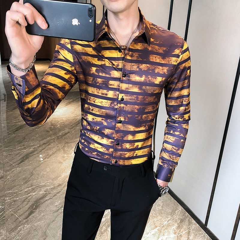 

Striped Shirts for Men Long Sleeve Casual Formal Dress Shirt Streetwear Social Party Floral Shirt Camisas Para Hombre 210527, Purple