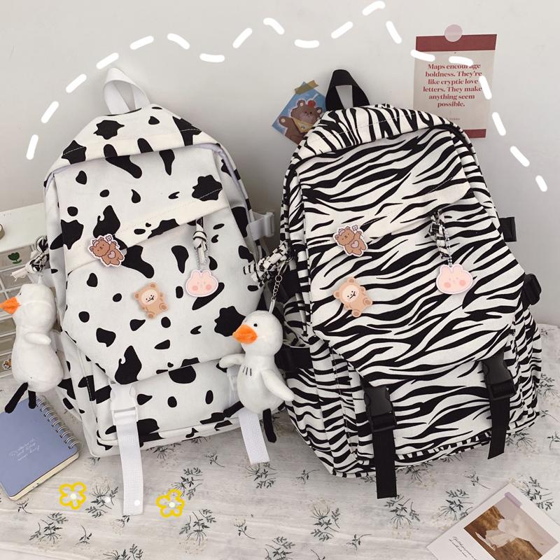 

Backpack Pupil Cute Cow Women Kawaii Large Capacity School Bags For Teenage Girls Korean Lightweight Travel Backpacks Ladies, 1 without toy