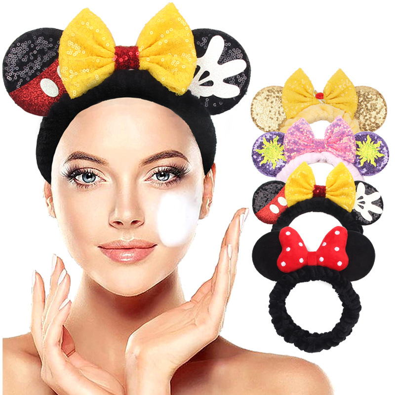 

Women Coral Velvet Headband Elastic Big Bow Sequin Headbands Bath Wash Face Makeup And Beauty Shower Headwear