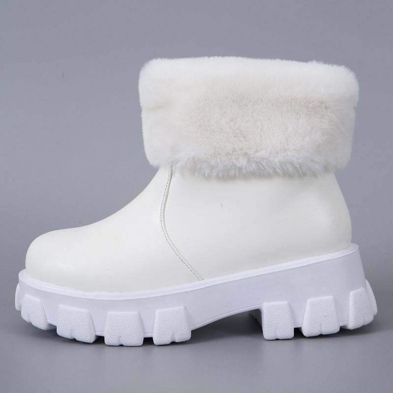 

Boots 2022 Genuine Leather Round Toe Thick Bottom Snow Rhinestone Decoration Gorgeous Winter Warm Fashion Ankle, White
