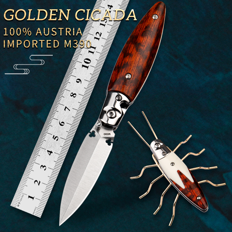 

M390 Powder Steel Folding Knife High-end Collection Knife Defense Products Snake Wood Handle Hunting Knife Hand Tools