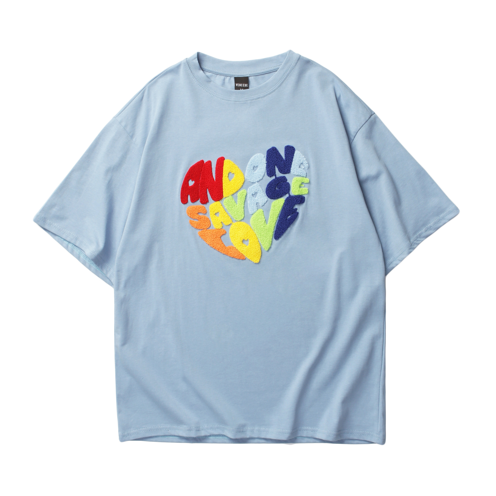 

Summer Fashion Tide Couple T-shirt Towel Heart-shaped Letters Loose Short-sleeved Tops Men Women Cotton Trendy Leisure Tees, White
