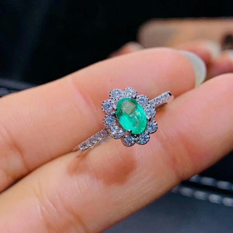 

Cluster Rings 100% 925 Sterling Silver Natural Green Emerald Fine Jewelry Gift Women Wedding Open Wholesale Plant Jcj0406098agml, Golden;silver