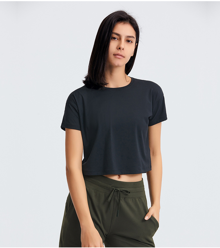 

Yoga Tops Shirt Cotton Sports Casual Short Sleeve T-shirt Workout Indoor Quick-drying Breathable Tank Top for Women, Black