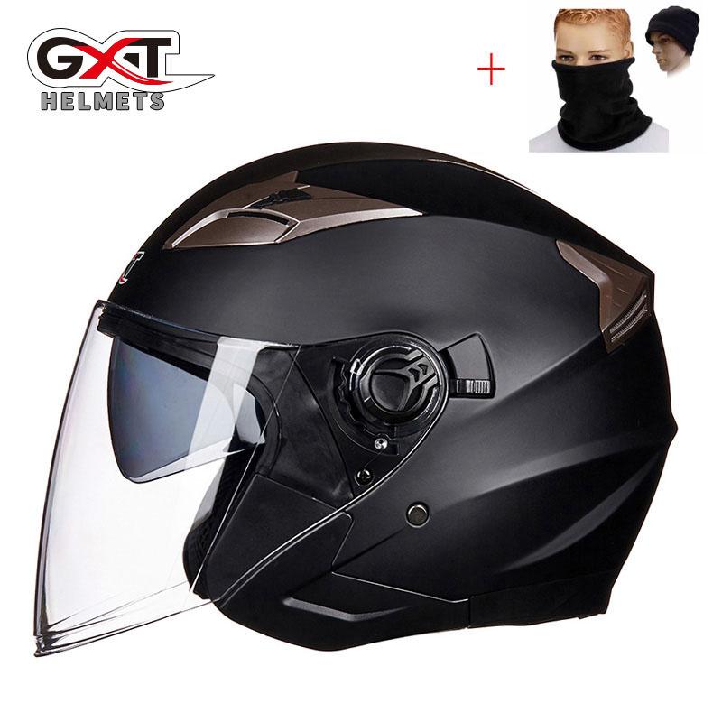 

Motorcycle Helmets Send Scarf GXT Double Lens Helmet , Women Menmoto Motorbike Motocross Scooter Safety  L XL, Bright black