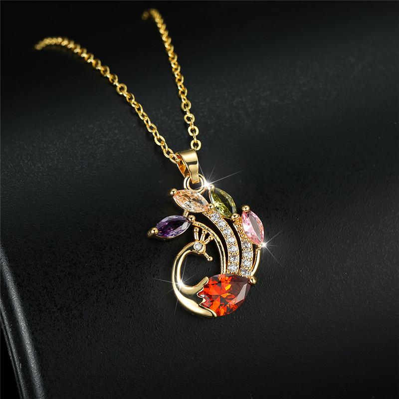 

Pendant Necklaces Luxury Female Rainbow Zircon Necklace Charm Gold Color Wedding For Women Cute Crystal Peacock Chain