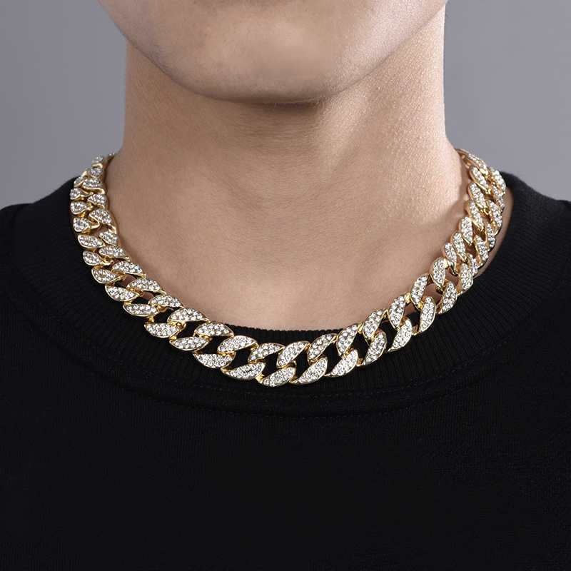 

Collar Collier Statement Necklace Women 2021 Miami Curb Cuban Chain Iced Out Rhinestone Rapper Necklaces Men Hip Hop Jewelry