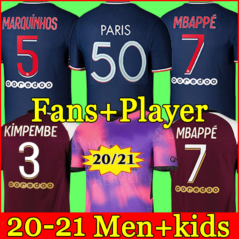 

20 21 Thai soccer jersey MBAPPE VERRATTI 2021 MARQUINHOS KIMPEMBE DI MARIA KEAN football tops men shirt and kids sets, 20-21 3rd men