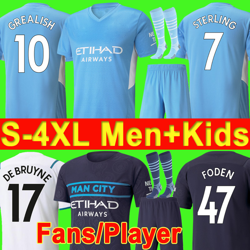 

4XL 2021 2022 Manchester GREALISH soccer jersey 21 22 G. JESUS CITY STERLING FERRAN DE BRUYNE KUN AGUERO football shirt MAN uniform men kids kit uniforms third, 21 22 men third fans + patch1