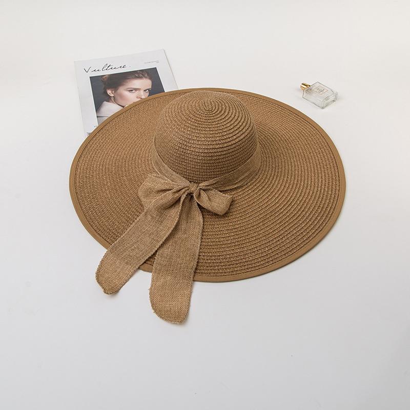 

Wide Brim Hats Summer Straw Big Sun For Women UV Protection Panama Floppy Beach Ladies Bow Hat Chapeau Femme Ete, White