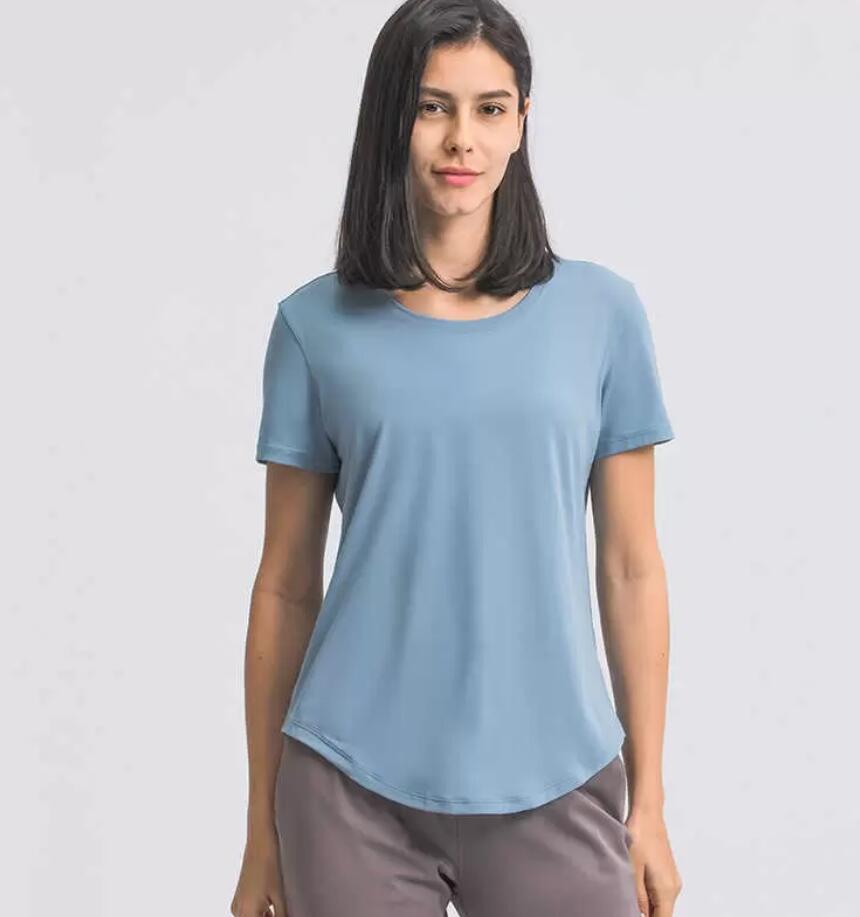 

Yoga Outfits Shirts Tank Tops L-16 Solid Color Casual Fashion Sports Loose Bodybuilding T Shirt Women Gym Running Fitness Workout Sport Tee, Wei purple