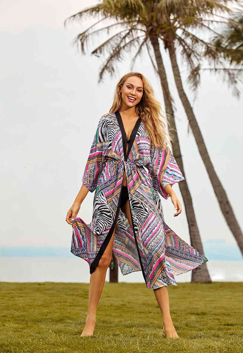 Women&#039;s Swimwear Vintage Bohemian Kimono 2021 Sexy Beach Cover-Up Summer Slim Holiday Long Cardigan Bikini Outing Wear Sale GW4W-image-699290192