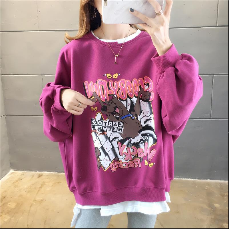 

hip hop oversize leisure women sweatshirts spring lucky dog printed round neck long sleeve loose preppy style girl, Black