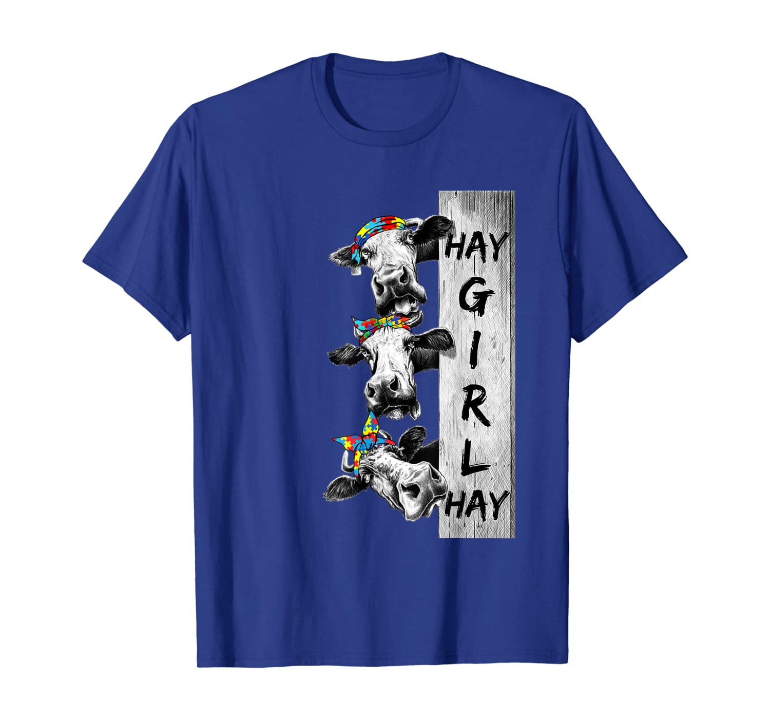 

Hay Girl Autism Funny Cow T-Shirt, White;black