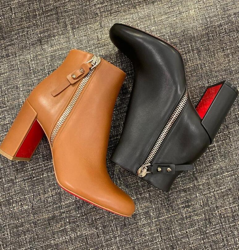 

Elegant WinterWomen Red Bottom Ankle Boots Ziptotal Bottes Ankles Boot High Block Heels Lady Combat Booties Party,Wedding EU35-43 famous Brand