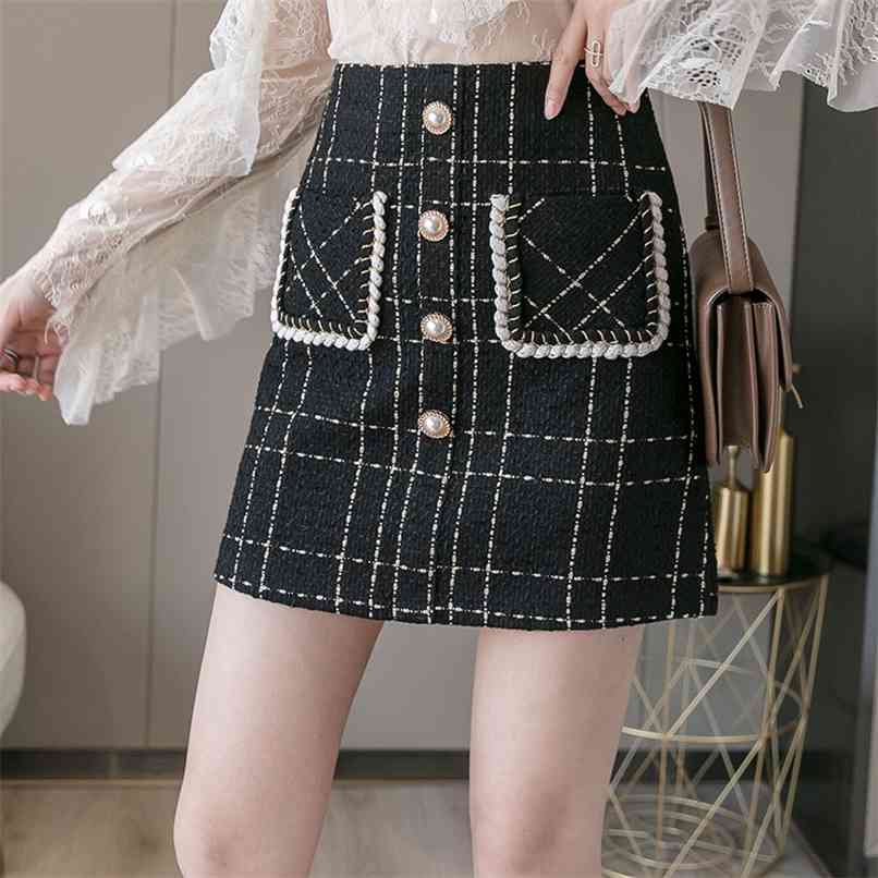 

Fashion skirts womens autumn plaid small fragrance style A-line high waist tweed skirt 210520, Image color