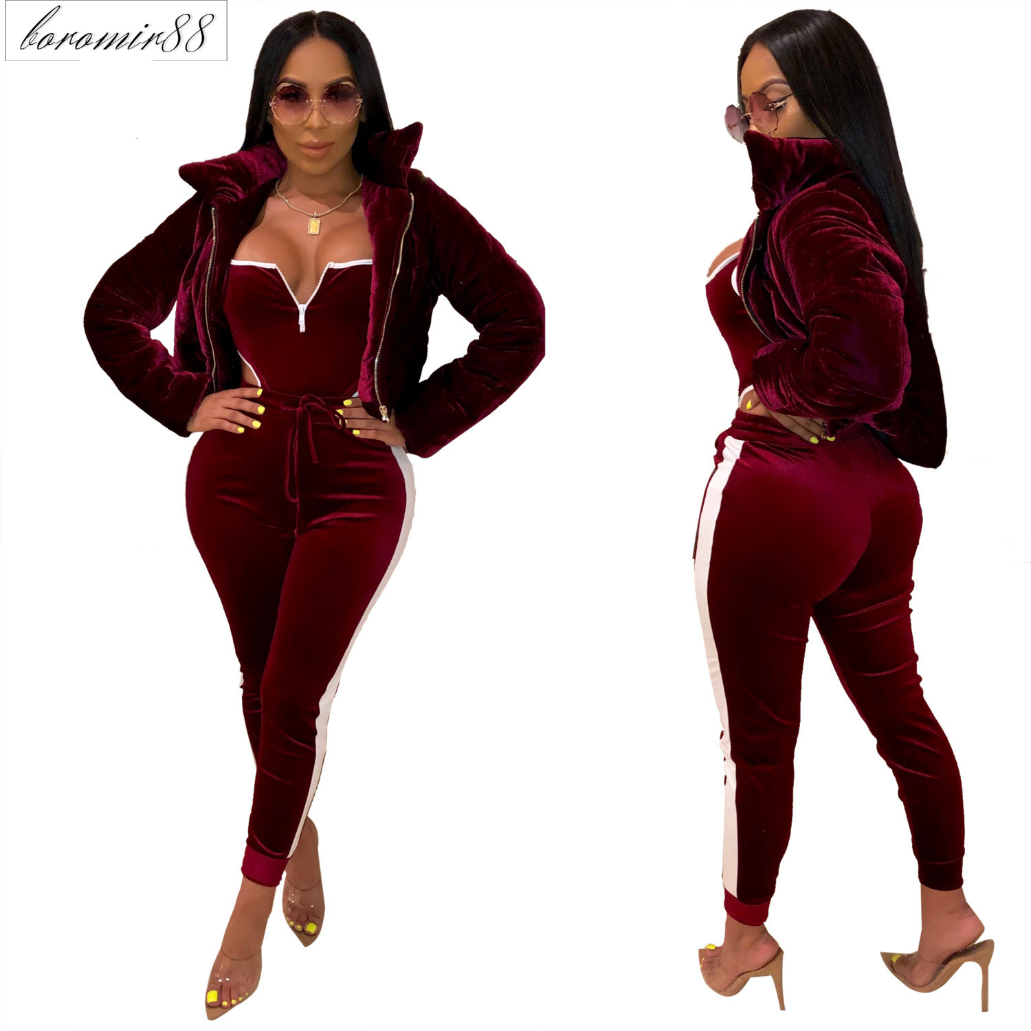 

Uj4545 golden velvet sexy long sleeve bread jacket down cotton, Wine