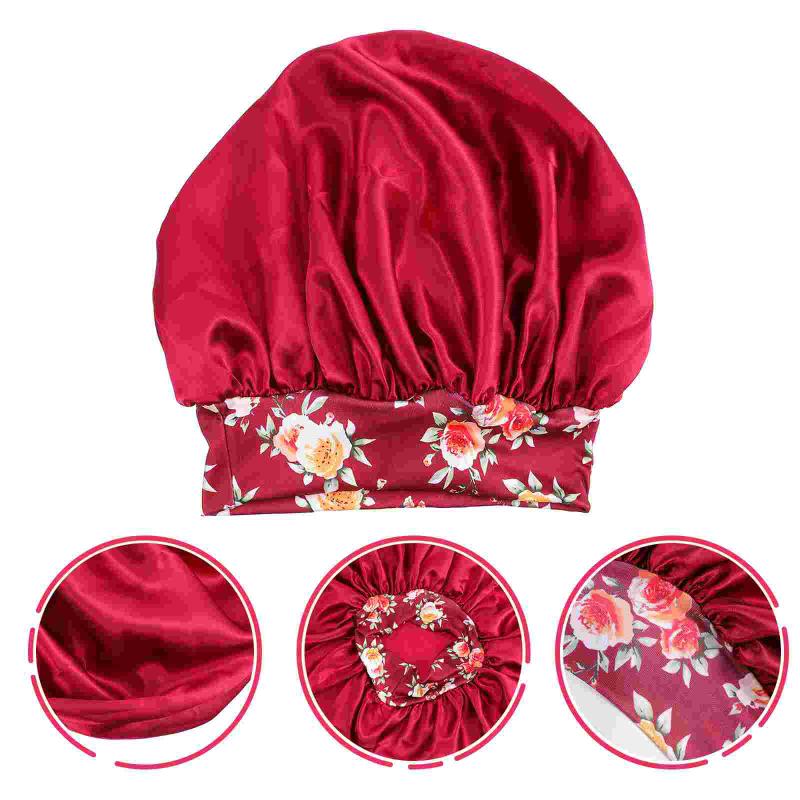 

Shower Caps Silk Feel Flower Pattern Elastic Nightcap Multi-purpose Hair Bonnet