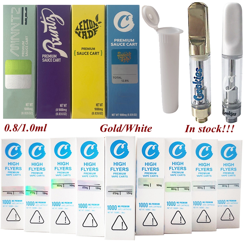 

Cookies Vape Cartridges Packaging 0.8ml 1ml Ceramic Glass Thick Oil Dab Pen Wax Vaporizer Carts Atomizer E Cigarettes 510 Thread In Stock