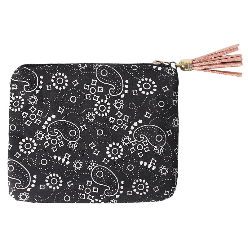 

300pcs Coin Purses Women Cotton Retro Geometric Prints Credit Card Holder Wallets, Black