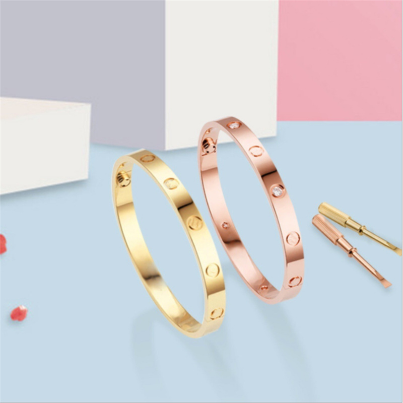Mens Bracelet Gold Bangles Homme Charm Fashion Stainless Steel Bijoux De Createurs Luxe Femmes Bangle Silver Rose Nail Screw Luxury Diamond Brace