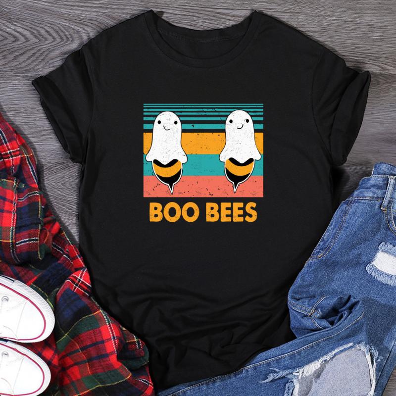 

Women' T-Shirt Boo Bees Print Woman Tee Top Female Short Sleeve Summer Shirts Casual Funny T-shirts, Black
