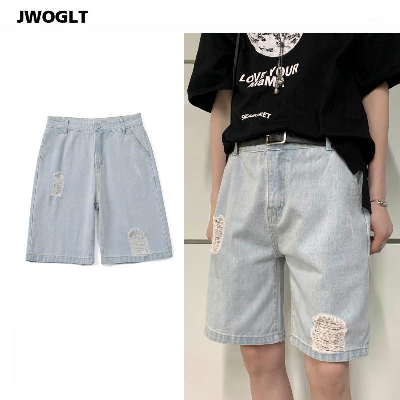

Men's Jeans Summer Mens Ripped Hole Denim Shorts Slim Fit Bermuda Cotton Vintage Korean Style Couples, Blue