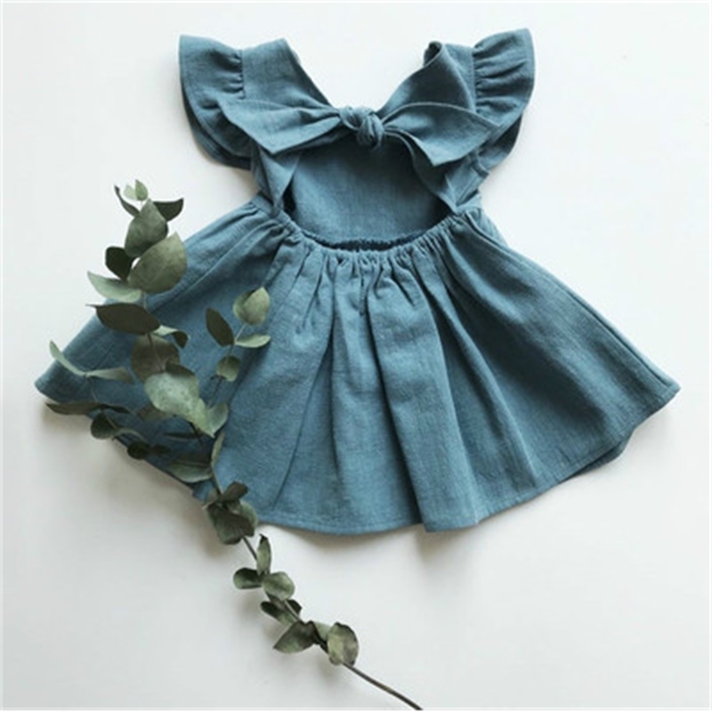 

New girls' baby cotton hemp pure color bow princess skirt poncho children's dress, White