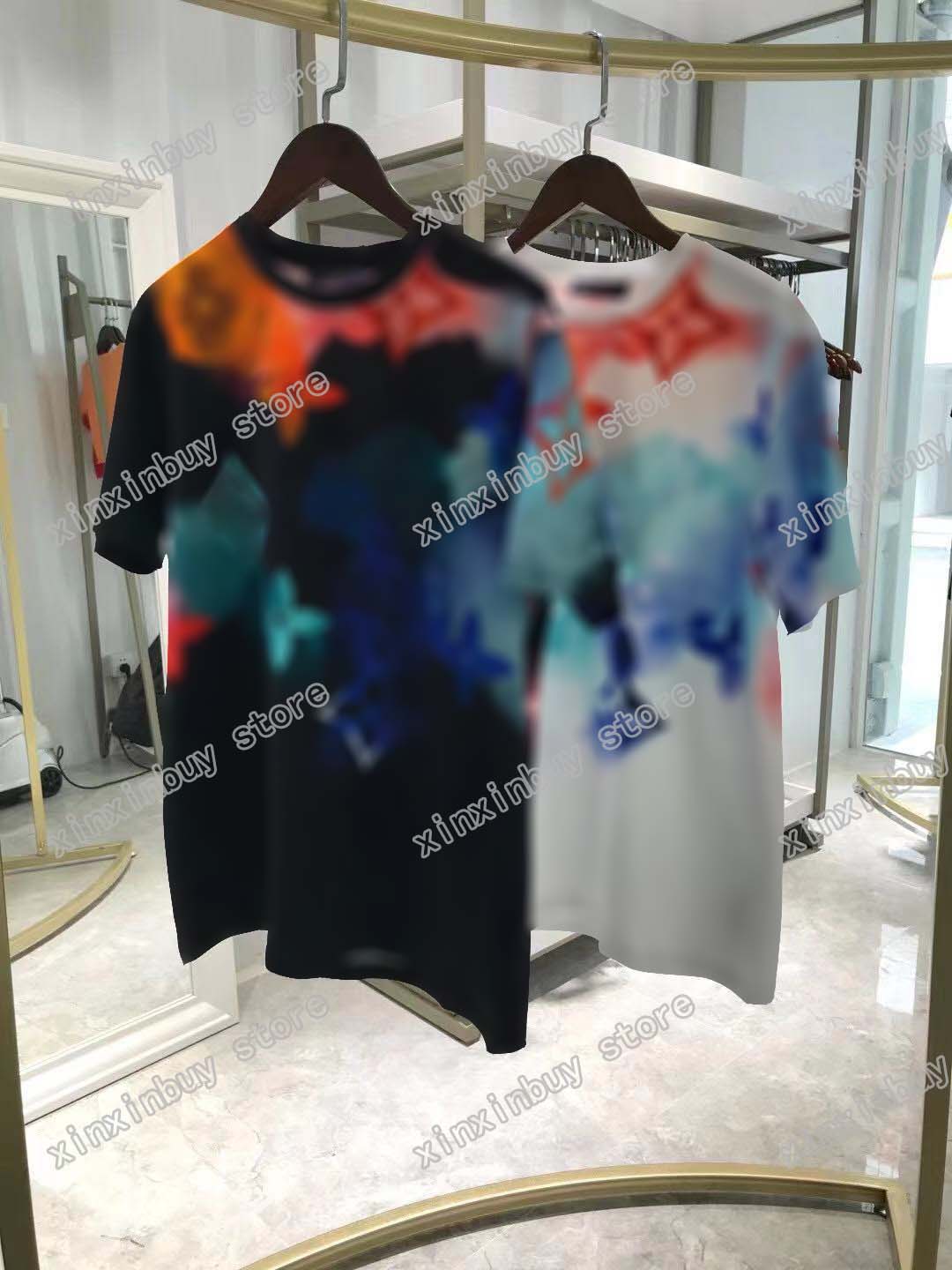 

21ss men printed t shirts designer watercolor letter printing clothes short sleeve mens shirt tag white black 05, Dust bag