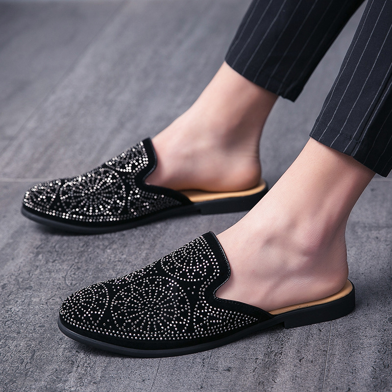 

Sandals Color diamond half slippers summer heel less men's Korean version lazy  fashion Tuo Doudou shoes MKET, 1# shoe box