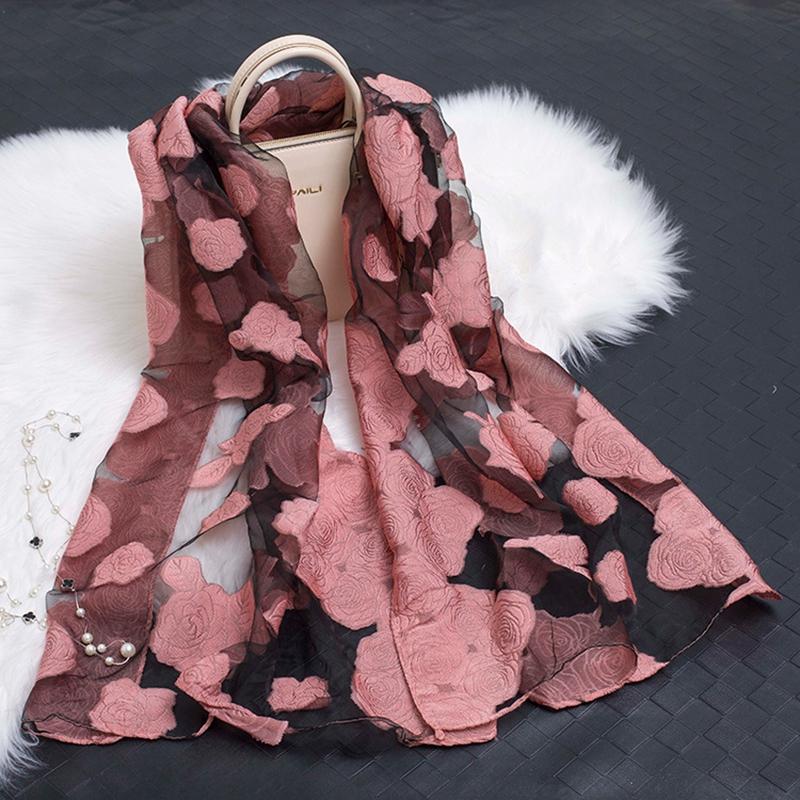 

Scarves Fashion Flower Spring Scarf Women Cotton Linen Lace Hollow Stitching Silk Shawl Wraps For Summer Lady Gift, Blue;gray