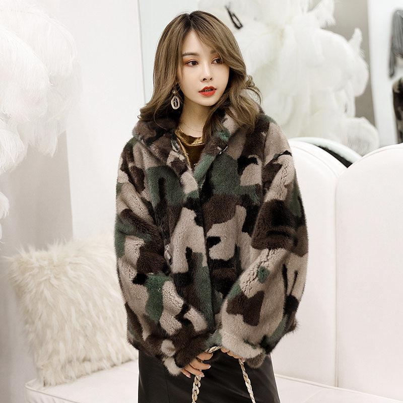 

Women's Fur & Faux 20211 Autumn Winter Women Warm Thick Mink Casual Parka Female Hooded Furry Fake Jacket Ladies Loose Print Outwear M372, Black