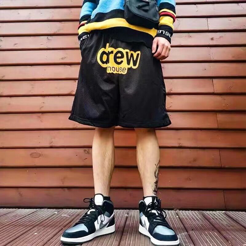 

Tested drew smiling face Gabriel same Mesh Shorts fashion brand fog high street trendy loose beach Capris N9XI, White;black