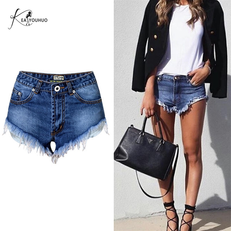 

Summer Female Shorts Beach Fashionable Sexy Denim Jean High Waist Dark Blue Slim Booty Biker Short 210629