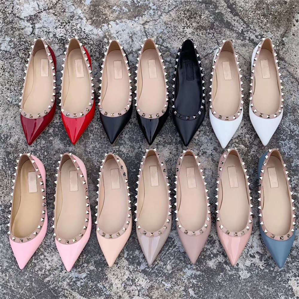 

Luxury Shoes Stud High Sandals Sexy Pointed Heels Hot Sale-designer Nude Fashion Wedding Rivets Women Pumps Valentine, Falt-a7