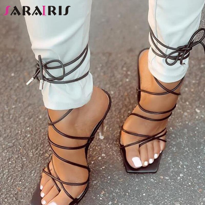 

SaraIris Brand Open Toe Summer Lace Up High Heels Ankle Strappy Square Shoes Party Dress Gladiator Women's Sandals, White