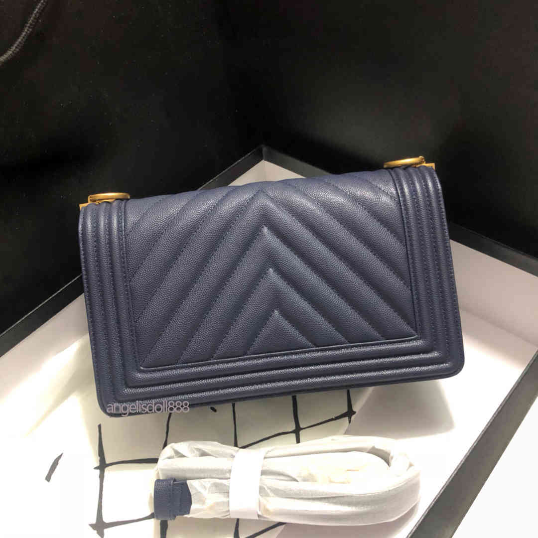 

Top quality womens purse calfskin caviar boy bag with SN Box chevron classic quilted flap chain real leather handbags crossbody ladies