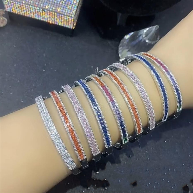 

Choucong Brand Ins Top Sell Wedding Bangle Luxury Jewelry 18K White Gold Fill T Princess Cut Multi Color 5A Zircon CZ Diamond Women Bracelet For Christmas gifts