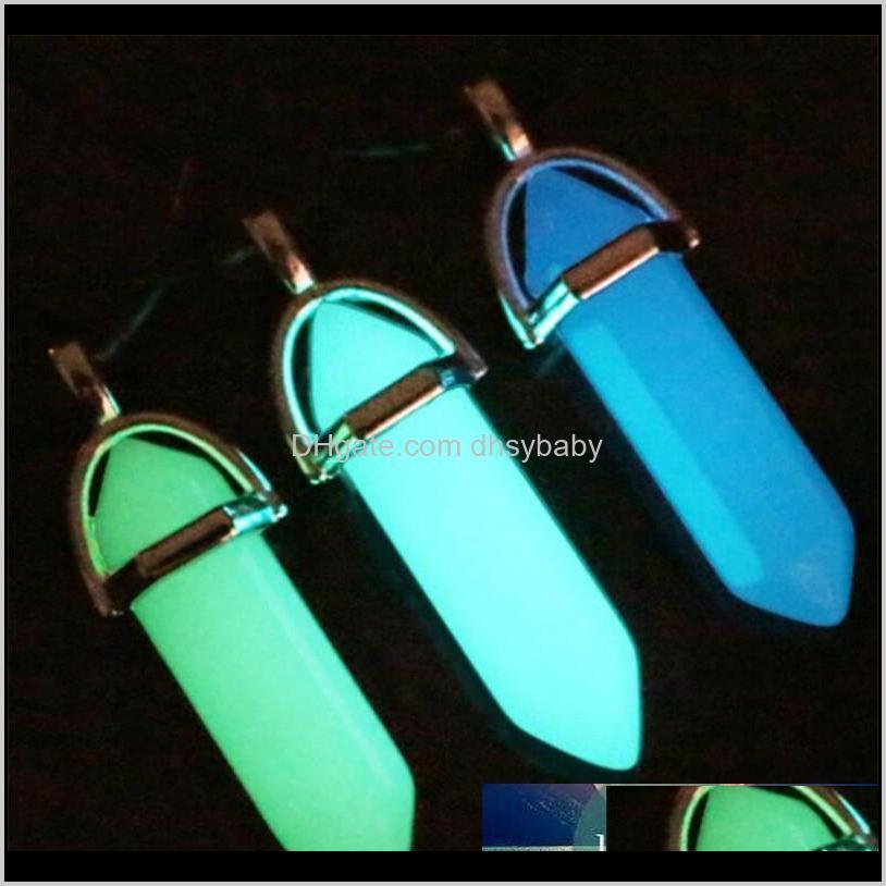 

Necklaces & Pendants Jewelry Drop Delivery 2021 Glow In The Dark Luminous Stone Moonstone Natural Quartz Crystal Pendant Opal Hexagonal Chain, Silver